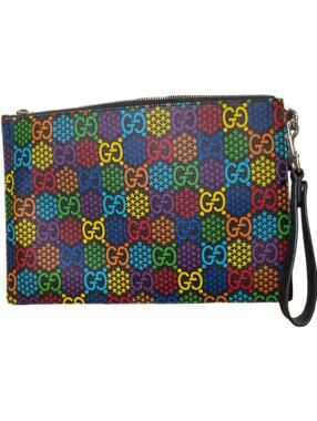 Gucci GG Psychedelic Zip Wristlet Pouch Black Multicolor